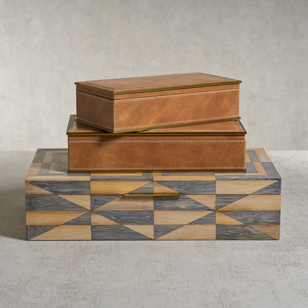Elgon Leather Decorative Box with Brass Trim, Small by Zodax