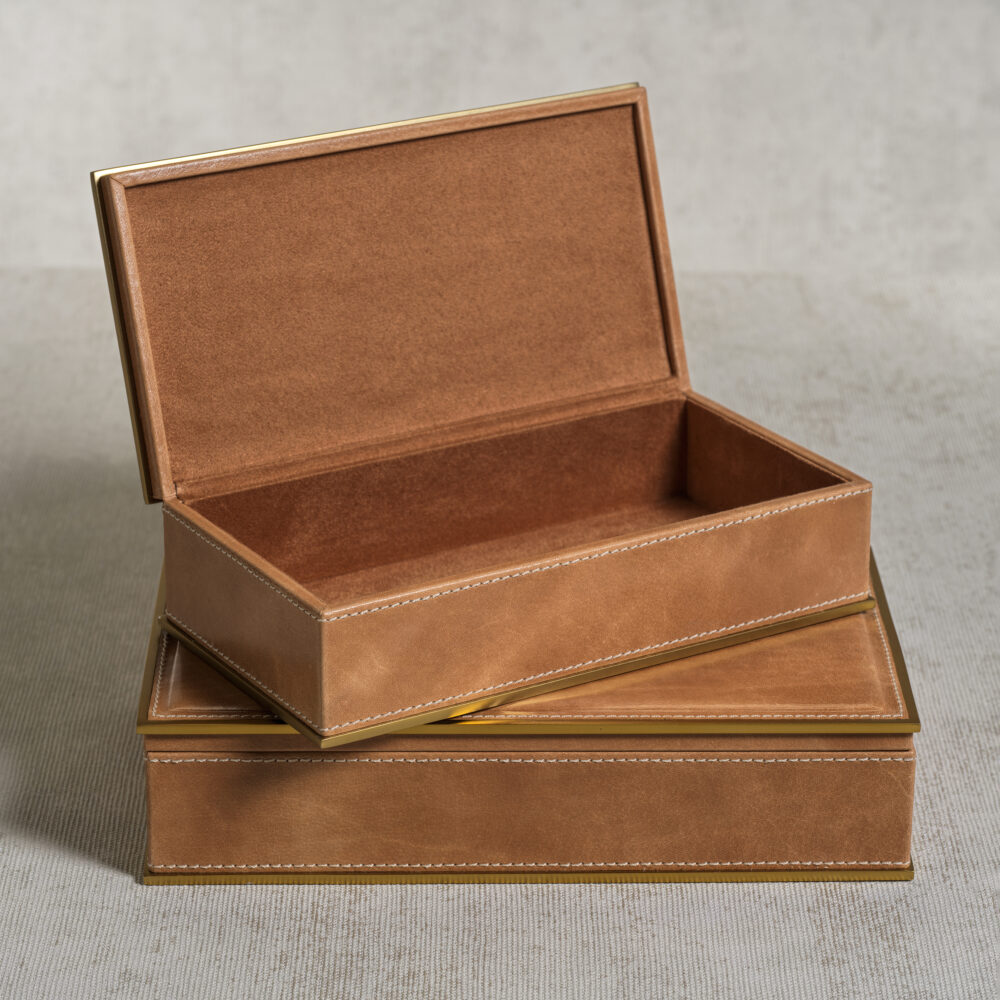 Elgon Leather Decorative Box with Brass Trim, Small by Zodax