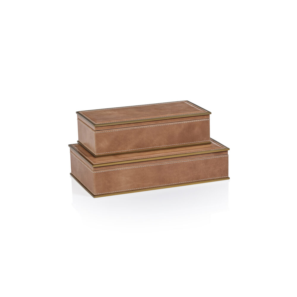 Elgon Leather Decorative Box with Brass Trim, Small by Zodax