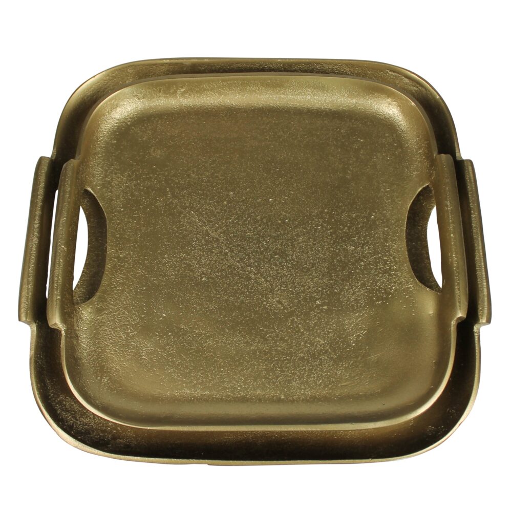 Vana Brass Trays with Round Handles Set of 2 by HomArt
