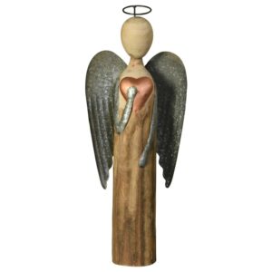 Large Wood and Metal Angel with Heart by HomArt