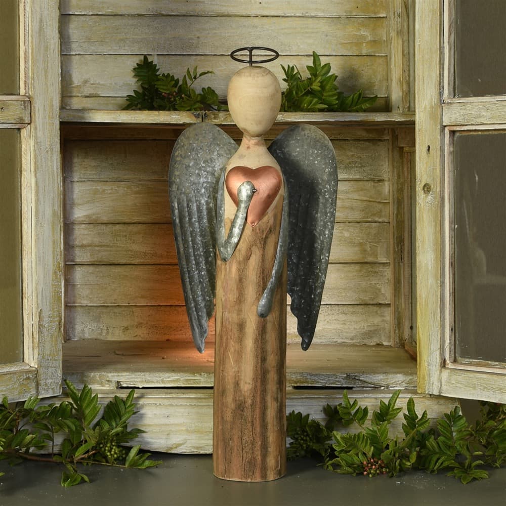 Large Wood and Metal Angel with Heart by HomArt - Image 3