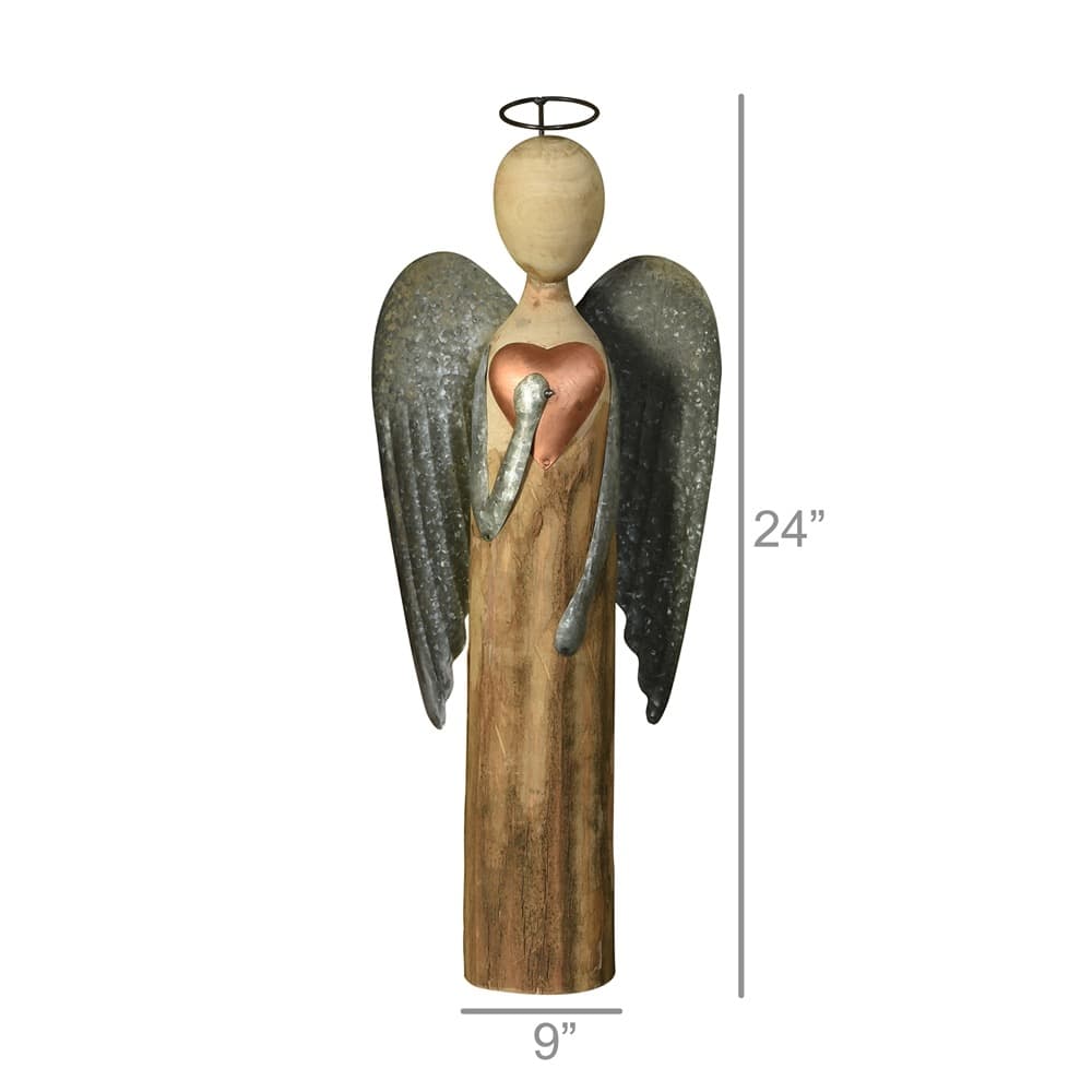 Large Wood and Metal Angel with Heart by HomArt - Image 2