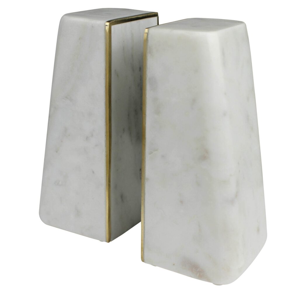 Cara Marble Bookends with Brass Edges by HomArt - Image 3