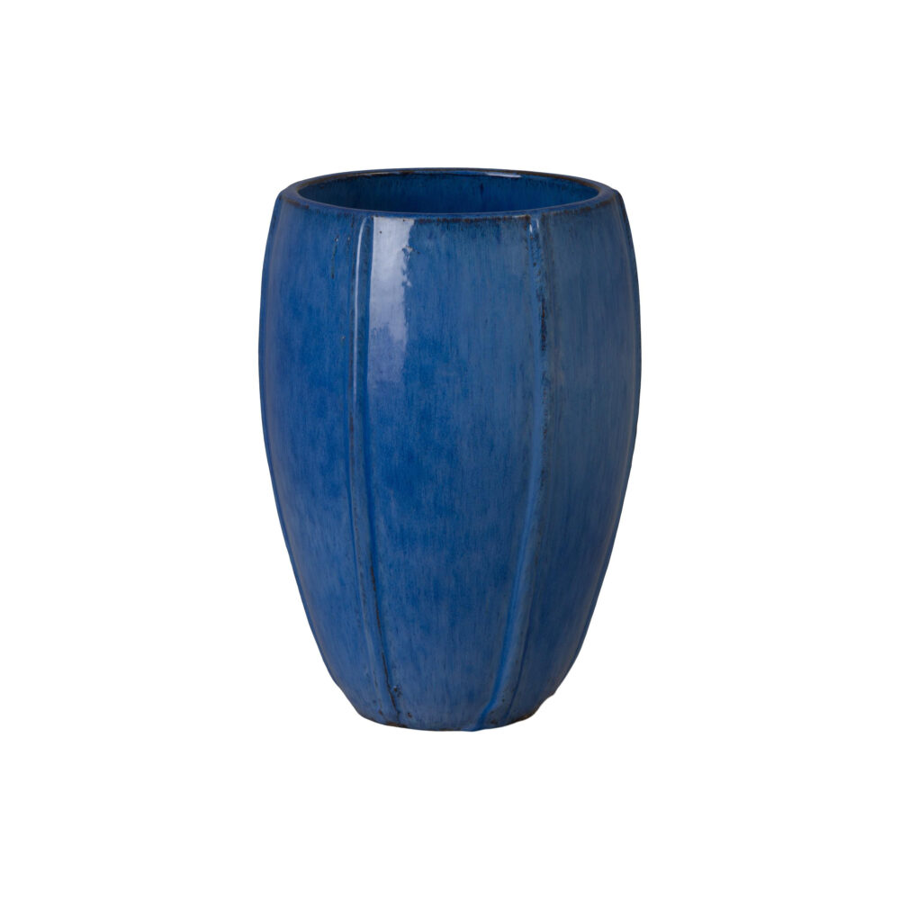 Crest Tall Round Blue Snow Ceramic Planters by Emissary - Image 3