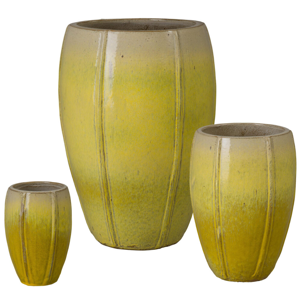Crest Tall Round Yellow Snow Ceramic Planters by Emissary