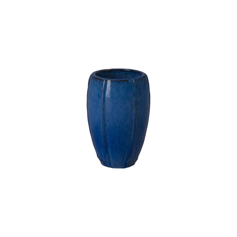 Crest Tall Round Blue Snow Ceramic Planters by Emissary - Image 2