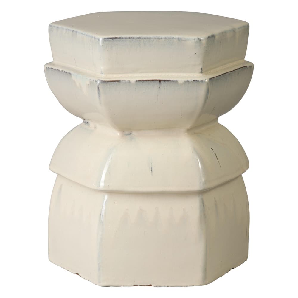 Hex Layered 18" Cream Ceramic Garden Stool by Emissary