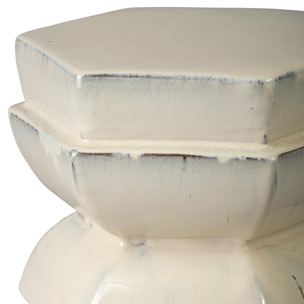 Hex Layered 18" Cream Ceramic Garden Stool by Emissary - Image 3