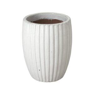 White Round Ridge Ceramic Planter by Emissary