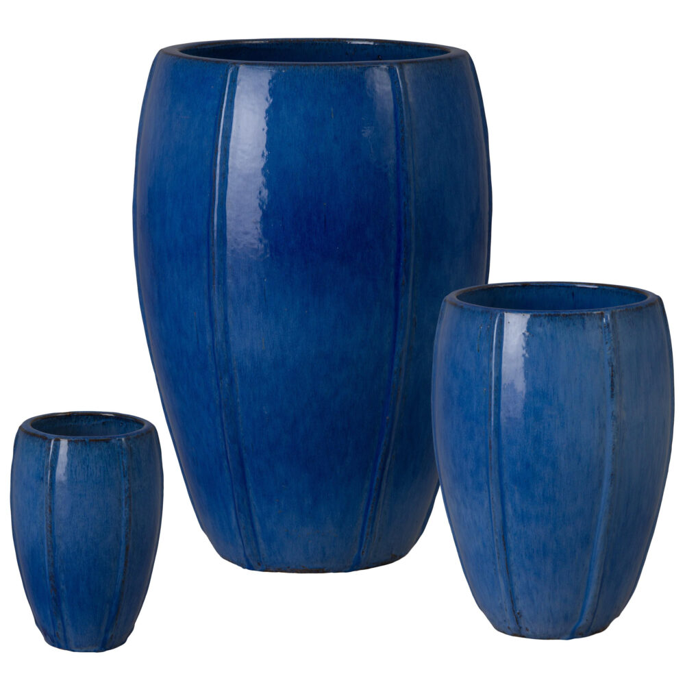 Crest Tall Round Blue Snow Ceramic Planters by Emissary
