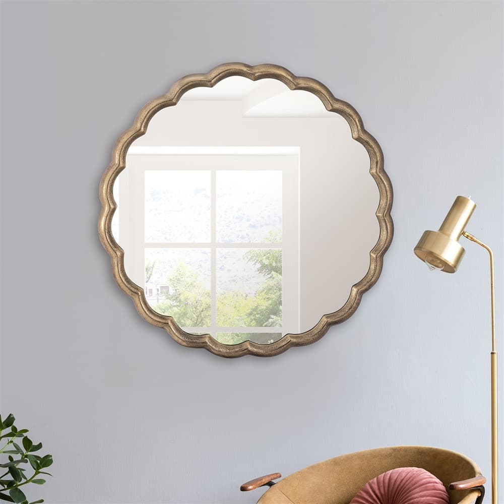Large Antique Brass Wave Mirror by BIDKhome - Image 6