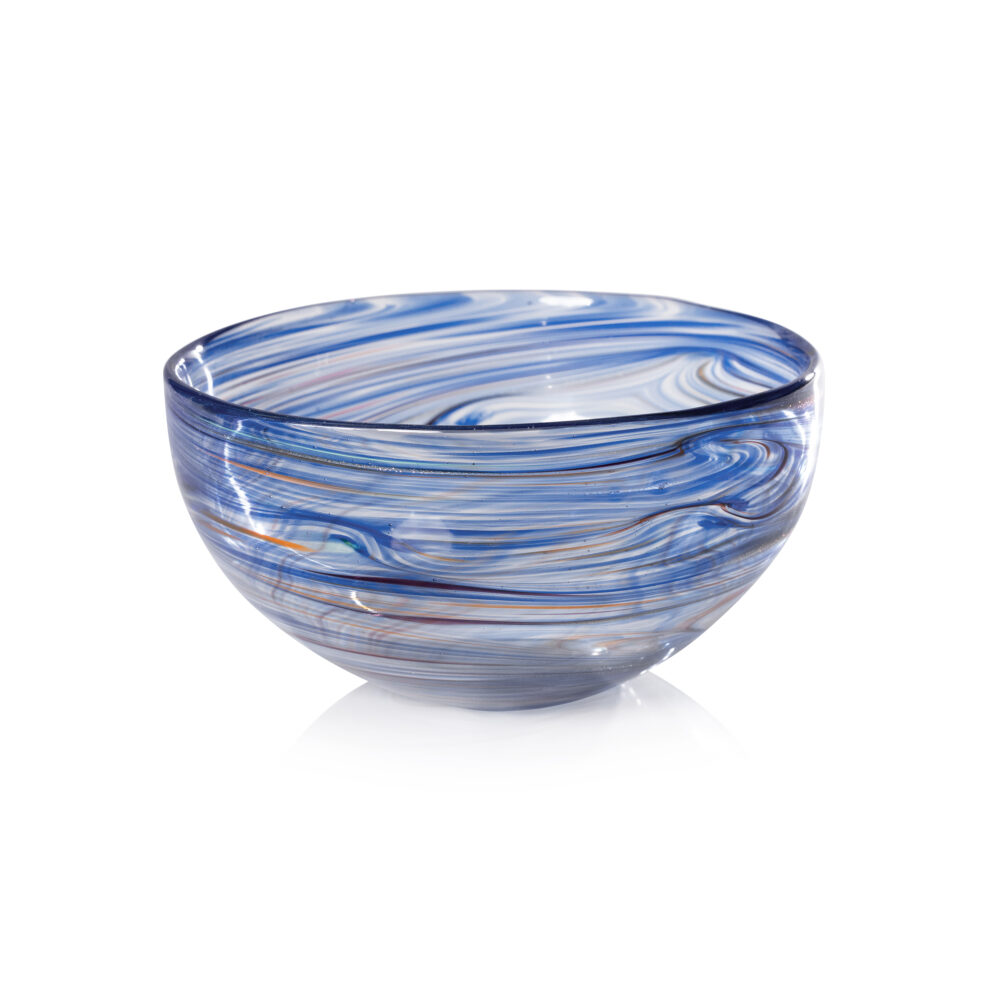 Delphine Glass Serving Bowl, Multi Blue, 8" x 4" by Zodax