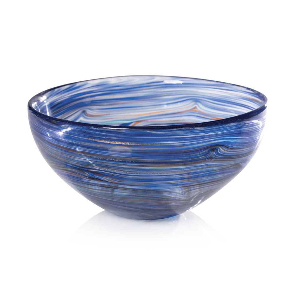 Delphine Glass Serving Bowl, Multi Blue, 12" x 5" by Zodax