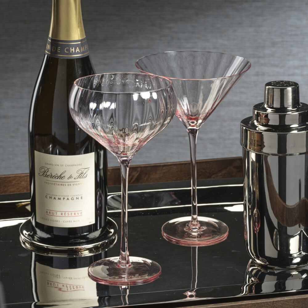 Malden 4,Piece Set Optic Martini Glasses, Pink by Zodax - Image 2