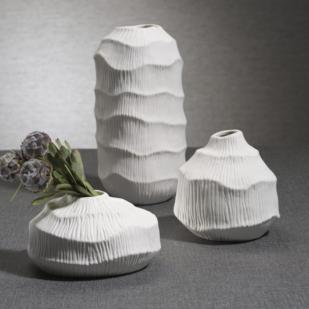 Textured Matt White Porcelain Vase by Zodax - Image 2