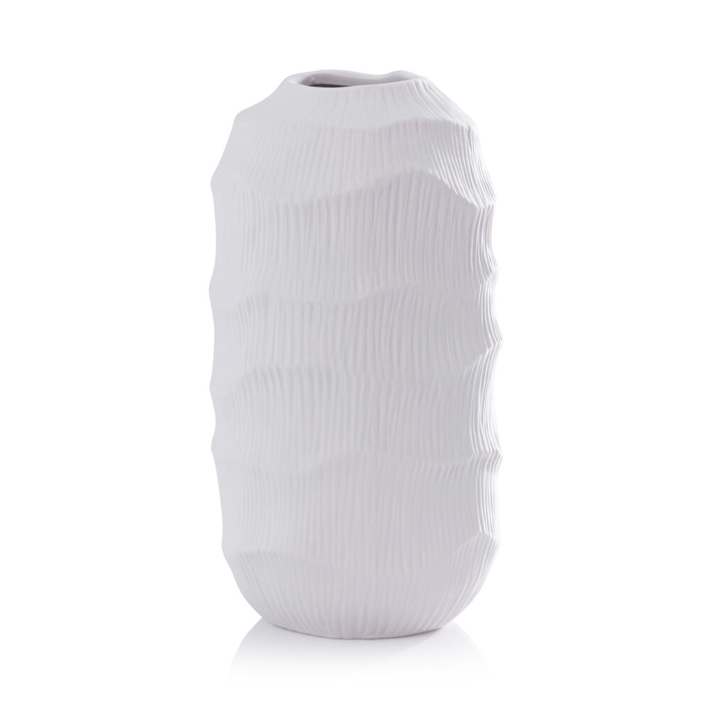 Textured Matt White Porcelain Vase by Zodax