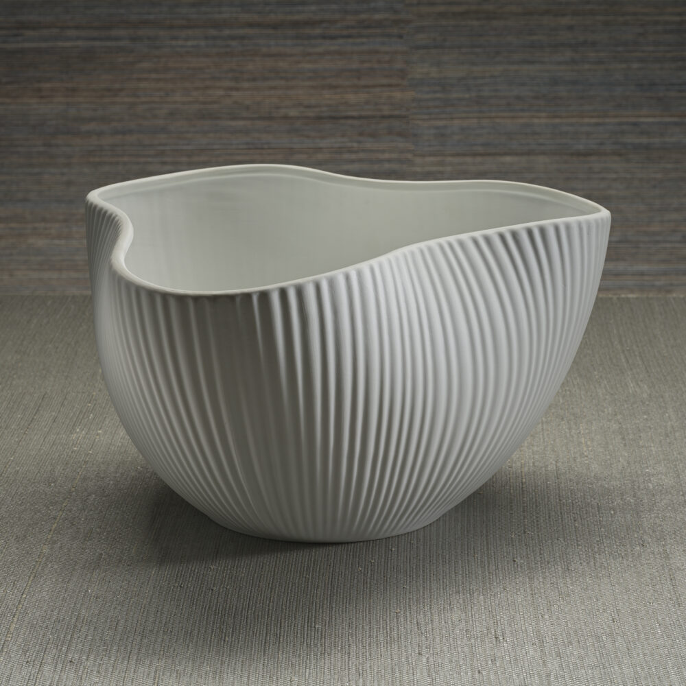 Organic Ribbed Ceramic Orchid Bowl by Zodax - Image 2
