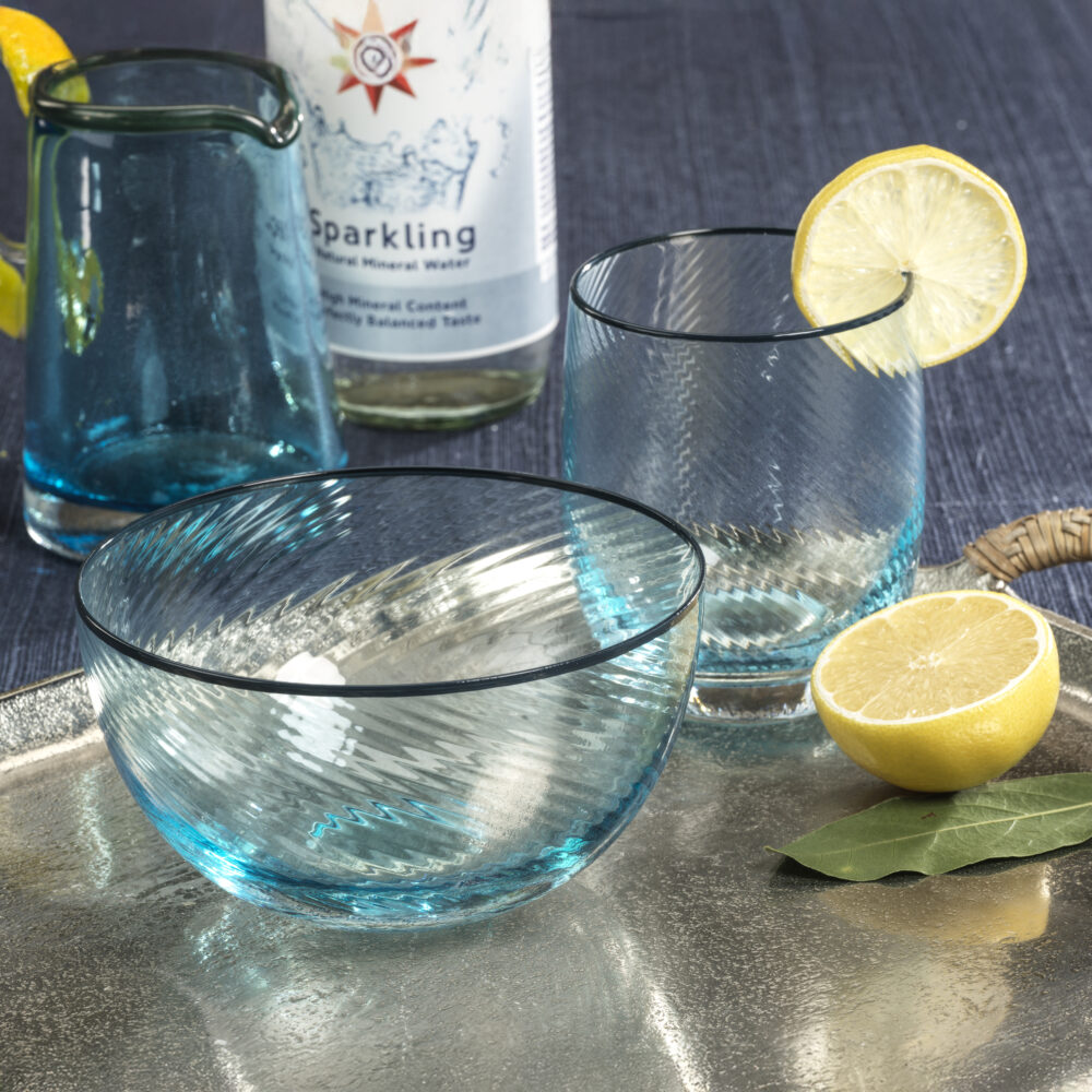 Sicilian 4,Piece Set Swirl Glass Serving Bowls, Aqua & Navy by Zodax - Image 2