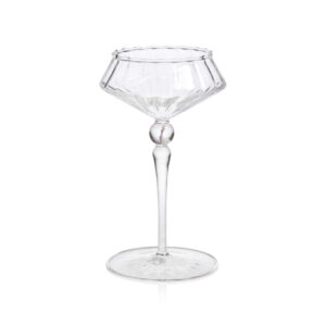 Ondine 4,Piece Set Fluted Coupe Glasses, Clear w/ Powder Pink Accent by Zodax