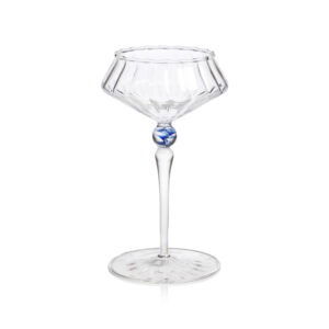 Ondine 4,Piece Set Fluted Coupe Glasses, Clear w/ Royal Azure Accent by Zodax