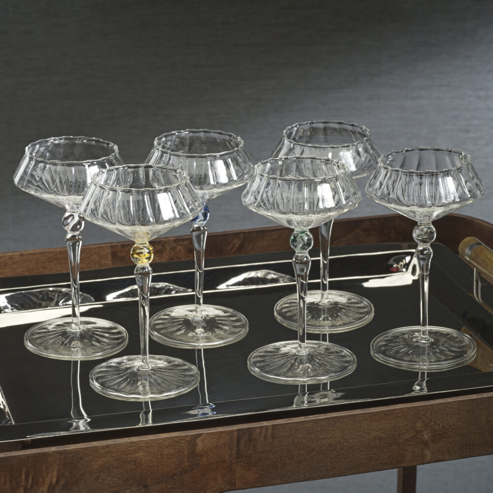 Ondine 4,Piece Set Fluted Coupe Glasses, Clear w/ Light Amber Accent by Zodax - Image 4