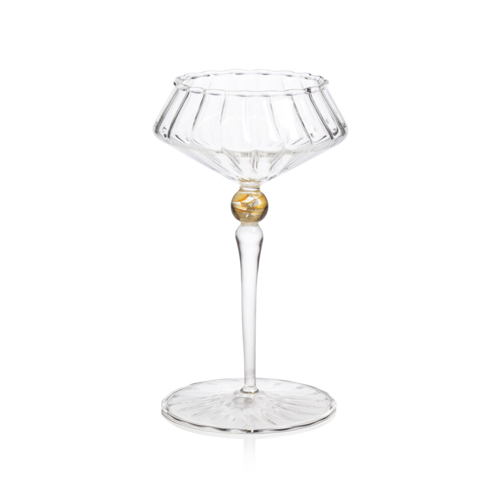 Ondine 4,Piece Set Fluted Coupe Glasses, Clear w/ Light Amber Accent by Zodax