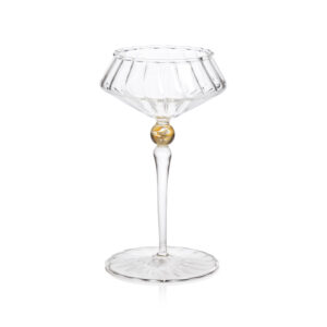 Ondine 4,Piece Set Fluted Coupe Glasses, Clear w/ Light Amber Accent by Zodax