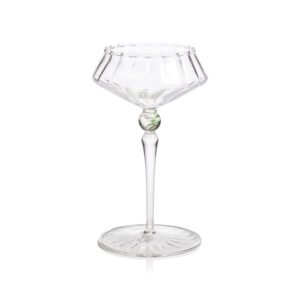 Ondine 4,Piece Set Fluted Coupe Glasses, Clear w/ Sea Green Accent by Zodax