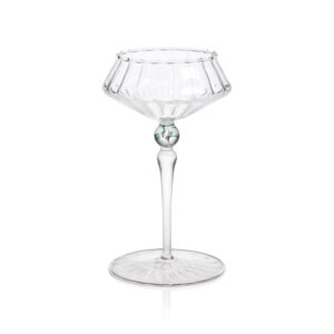 Ondine 4,Piece Set Fluted Coupe Glasses, Clear w/ Lagoon Green Accent by Zodax