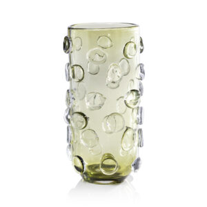 Celeste Tall Glass Vase / Hurricane, Olive Green by Zodax