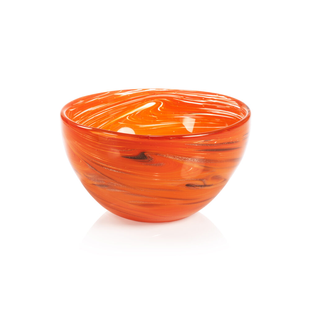 Delphine Glass Serving Bowl, Multi Orange, 8" x 4" by Zodax