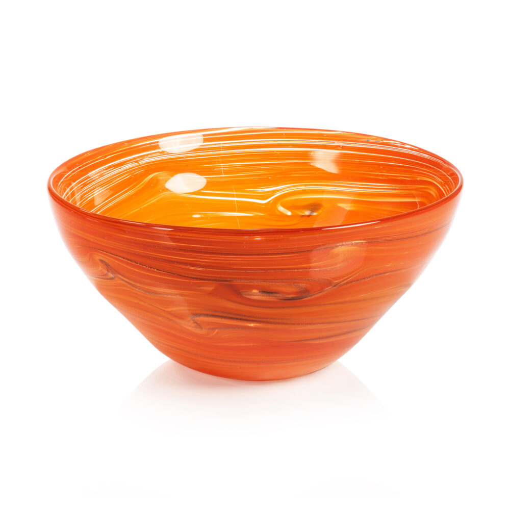 Delphine Glass Serving Bowl, Multi Orange, 12" x 5" by Zodax