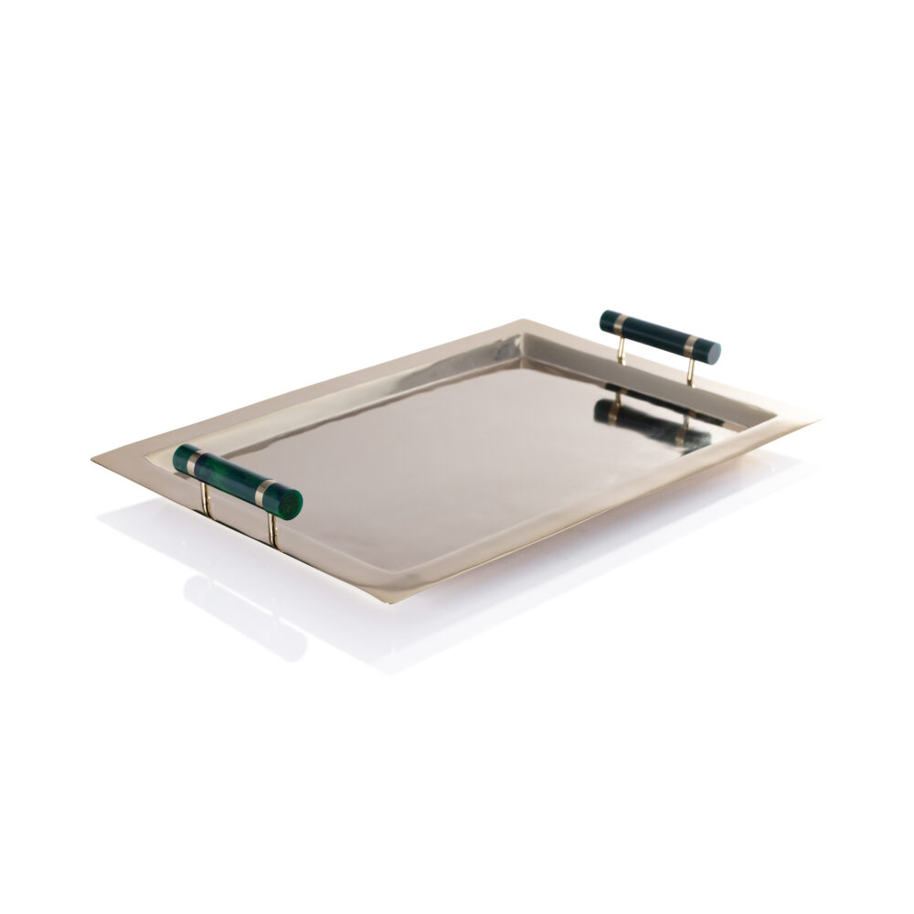 Spiga Stainless Steel Serving Bar Tray, Gold w/ Green Accent by Zodax