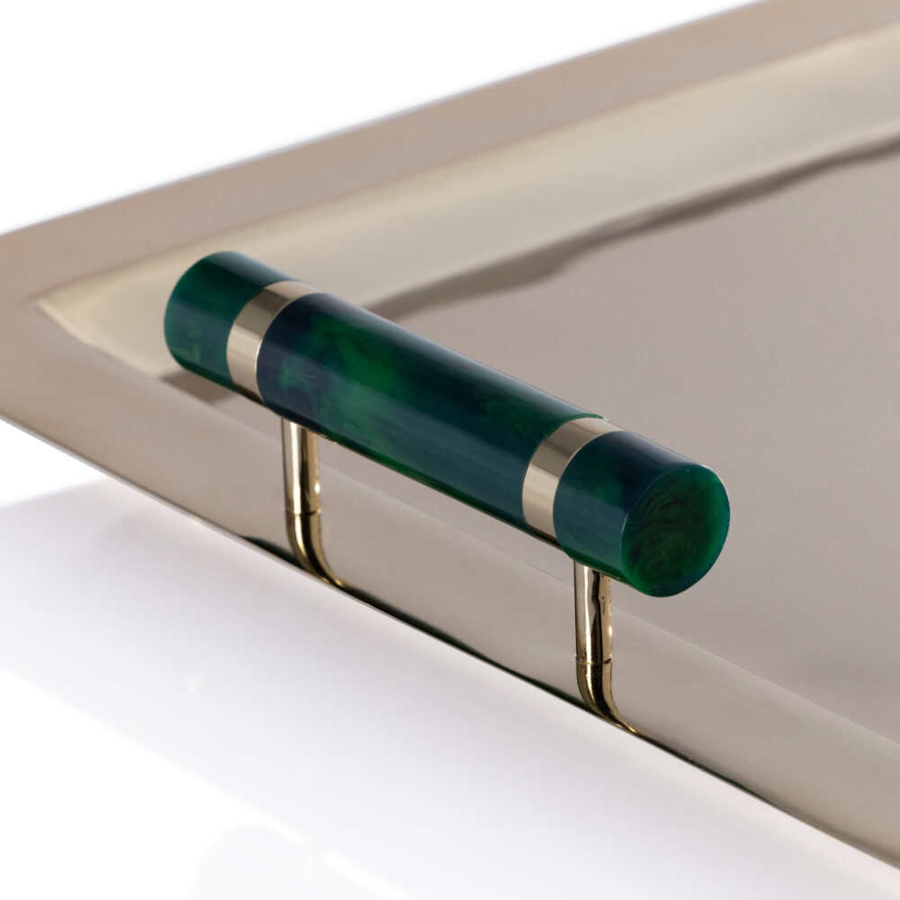 Spiga Stainless Steel Serving Bar Tray, Gold w/ Green Accent by Zodax - Image 2