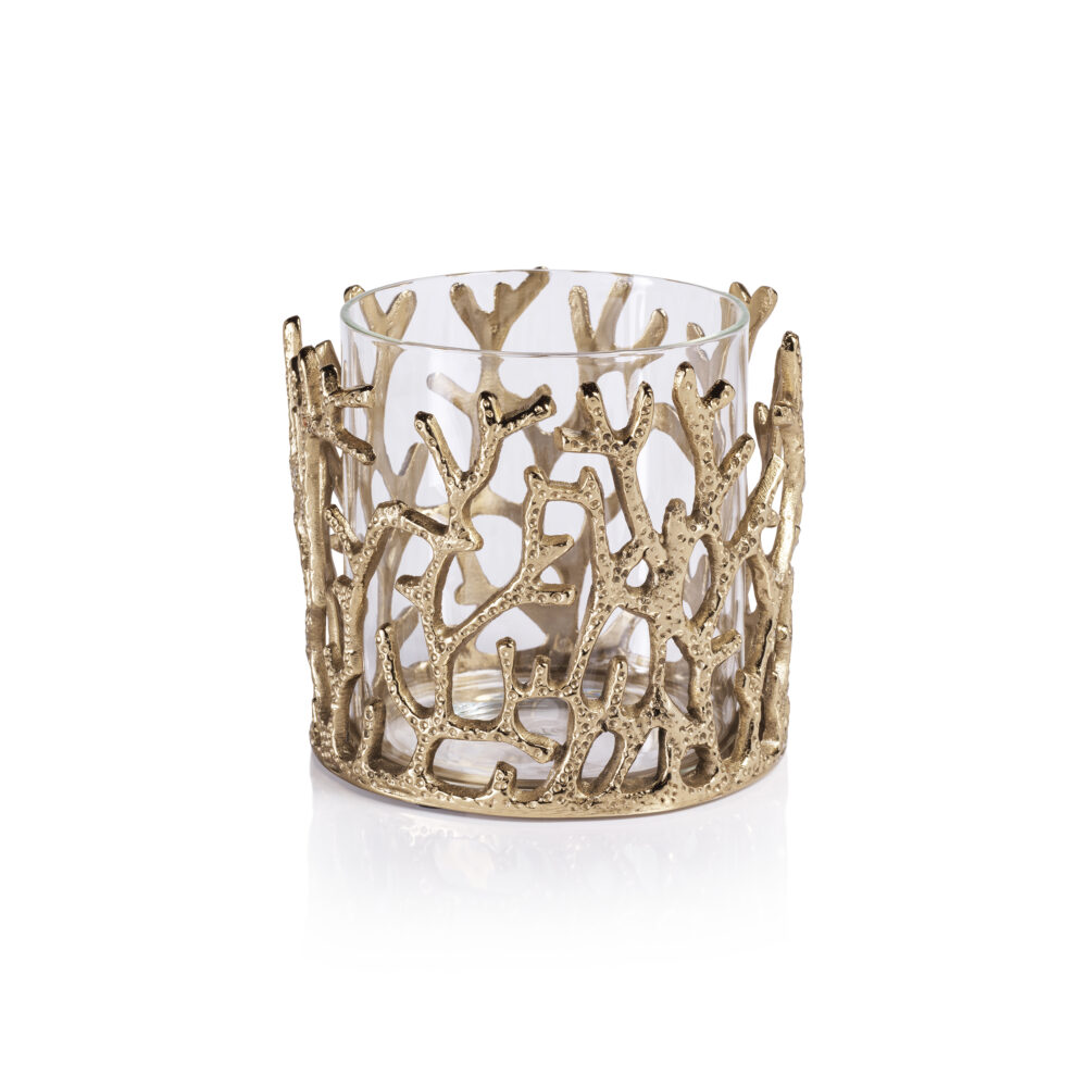 Coral Sea Brass Hurricane w/ Glass Insert, Gold by Zodax