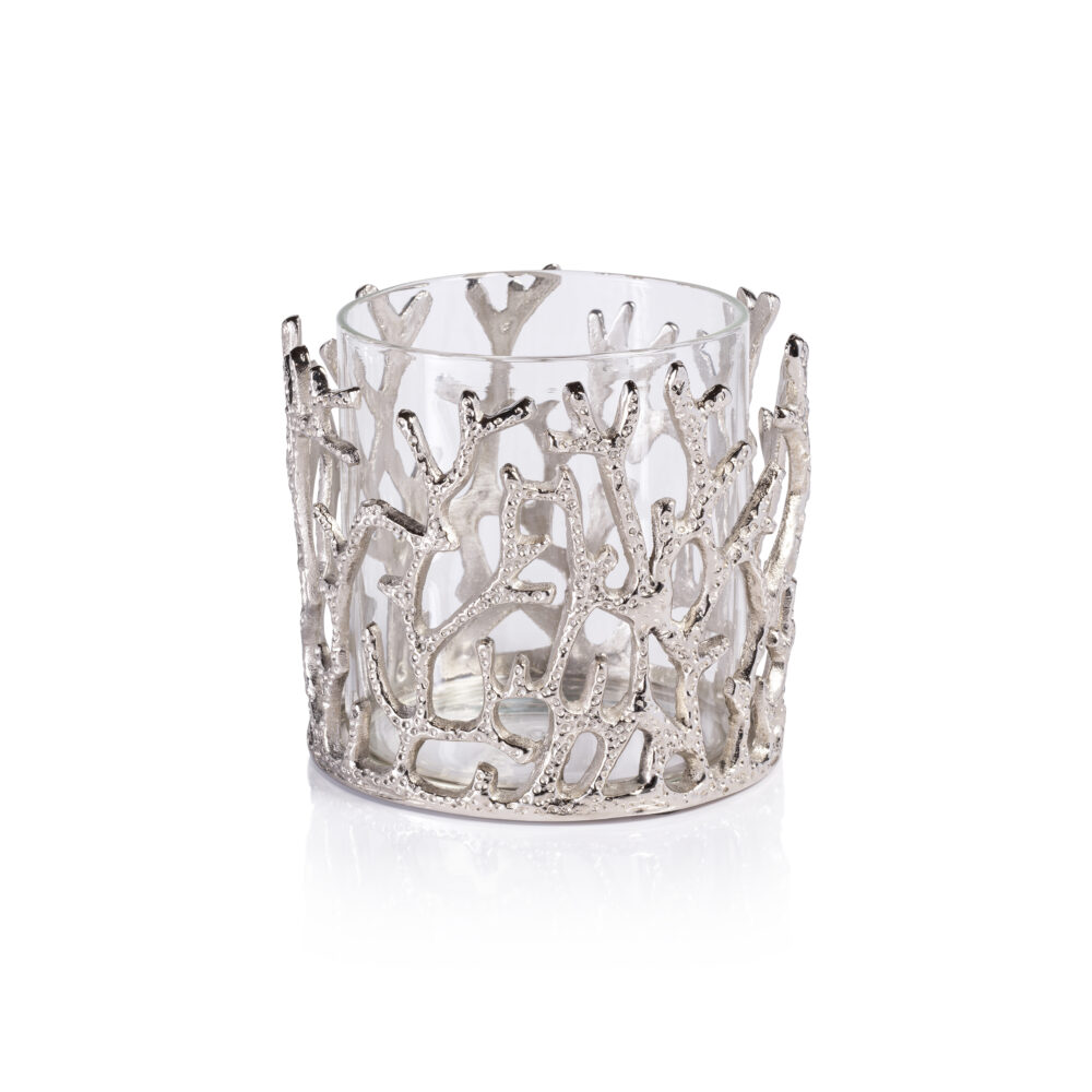 Coral Sea Brass Hurricane w/ Glass Insert, Nickel by Zodax
