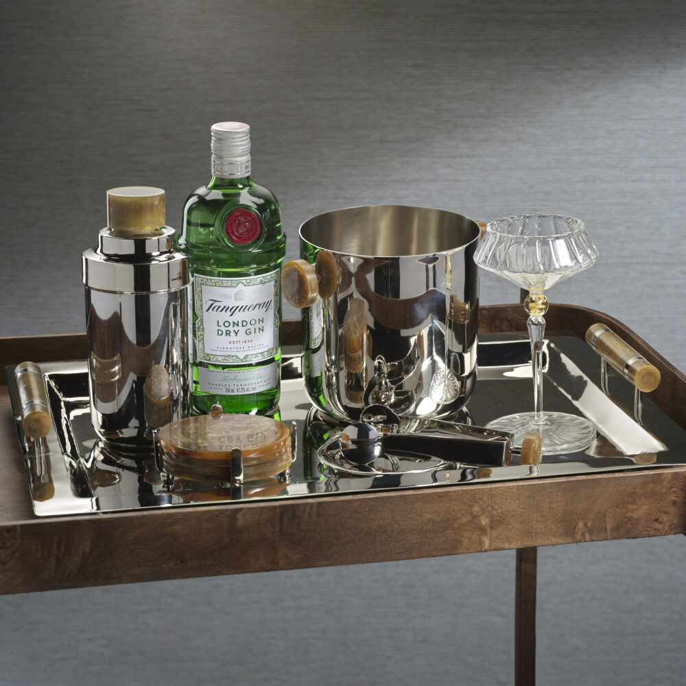 Spiga Stainless Steel Serving Bar Tray, Nickel w/ Amber Accent by Zodax - Image 4