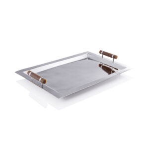 Spiga Stainless Steel Serving Bar Tray, Nickel w/ Amber Accent by Zodax