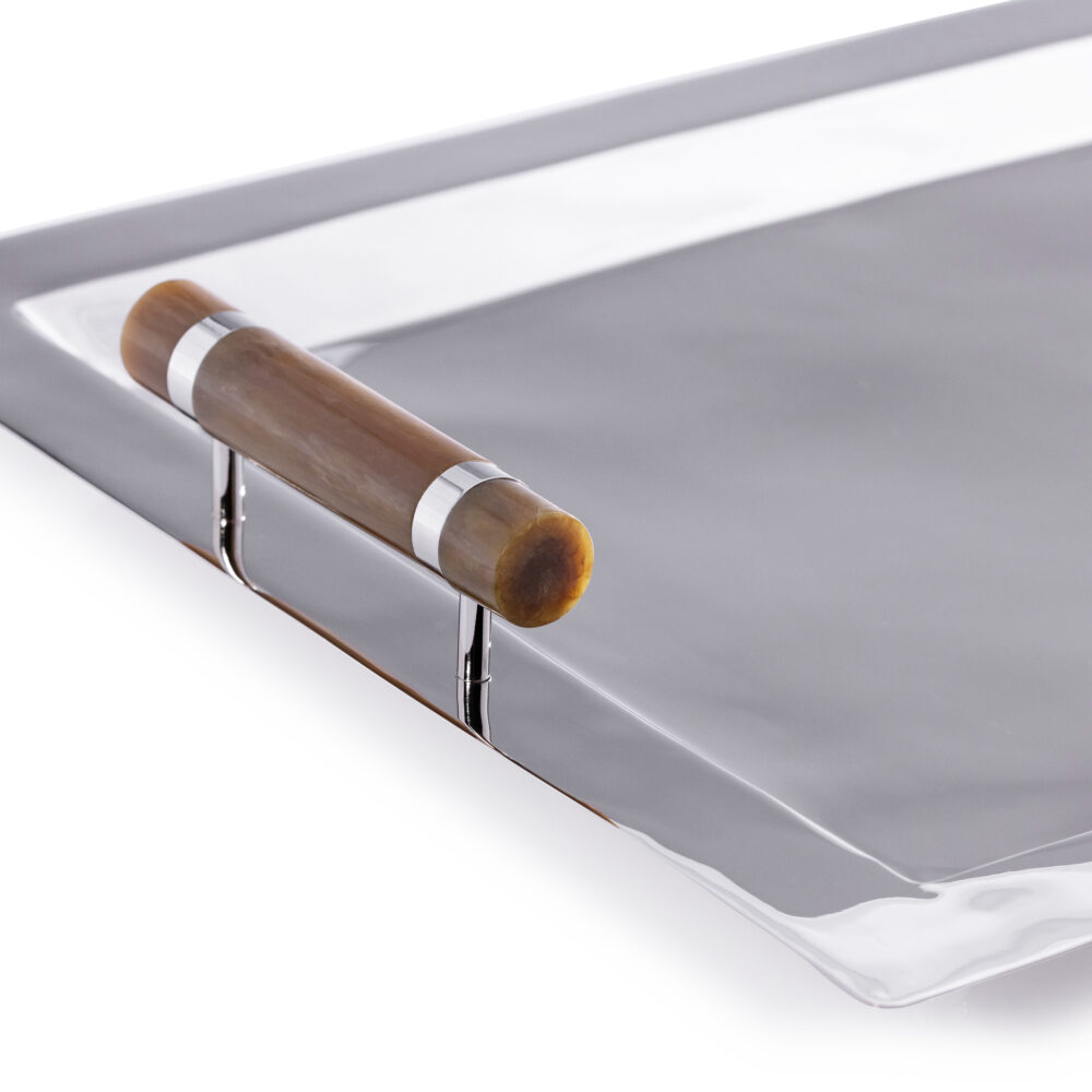 Spiga Stainless Steel Serving Bar Tray, Nickel w/ Amber Accent by Zodax - Image 2