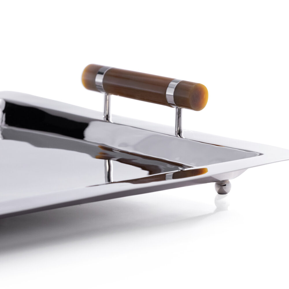 Spiga Stainless Steel Serving Bar Tray, Nickel w/ Amber Accent by Zodax - Image 3