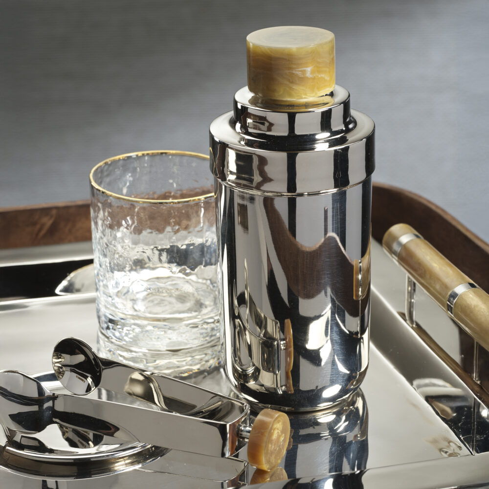 Spiga Stainless Steel Cocktail Shaker, Nickel w/ Amber Accent by Zodax - Image 2