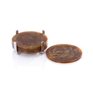Spiga 4,Piece Set Amber Coasters on Nickel Stand by Zodax