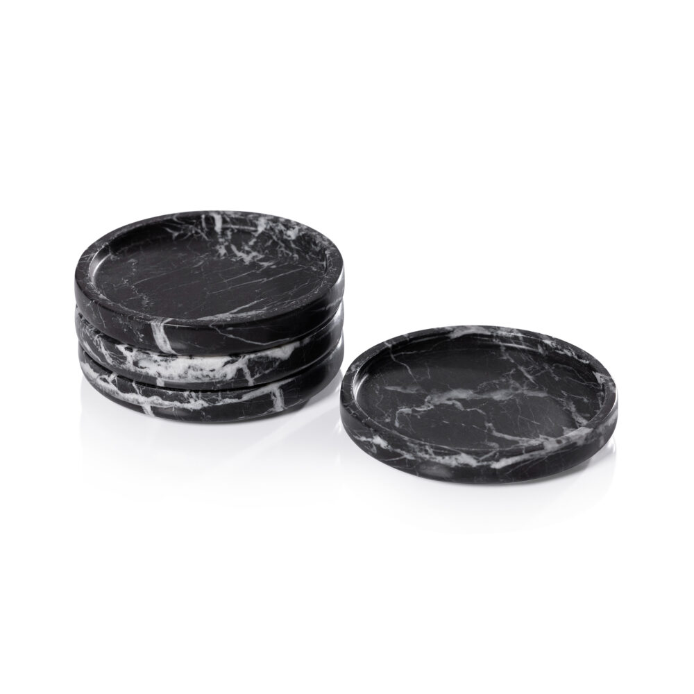 Black Marquino Marble Coasters, Set of 4 by Zodax