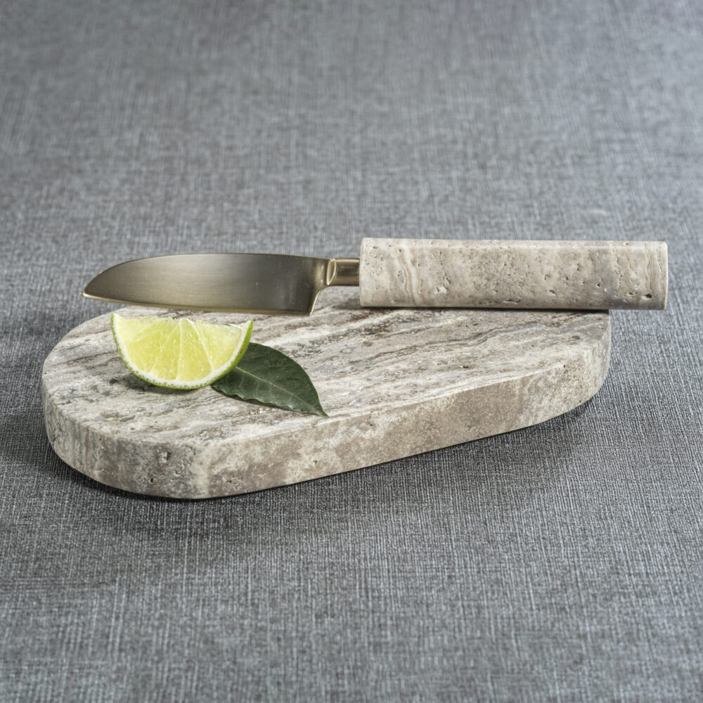 Albora Marble Cutting Board w/ Knife, Beige Travertine by Zodax - Image 3