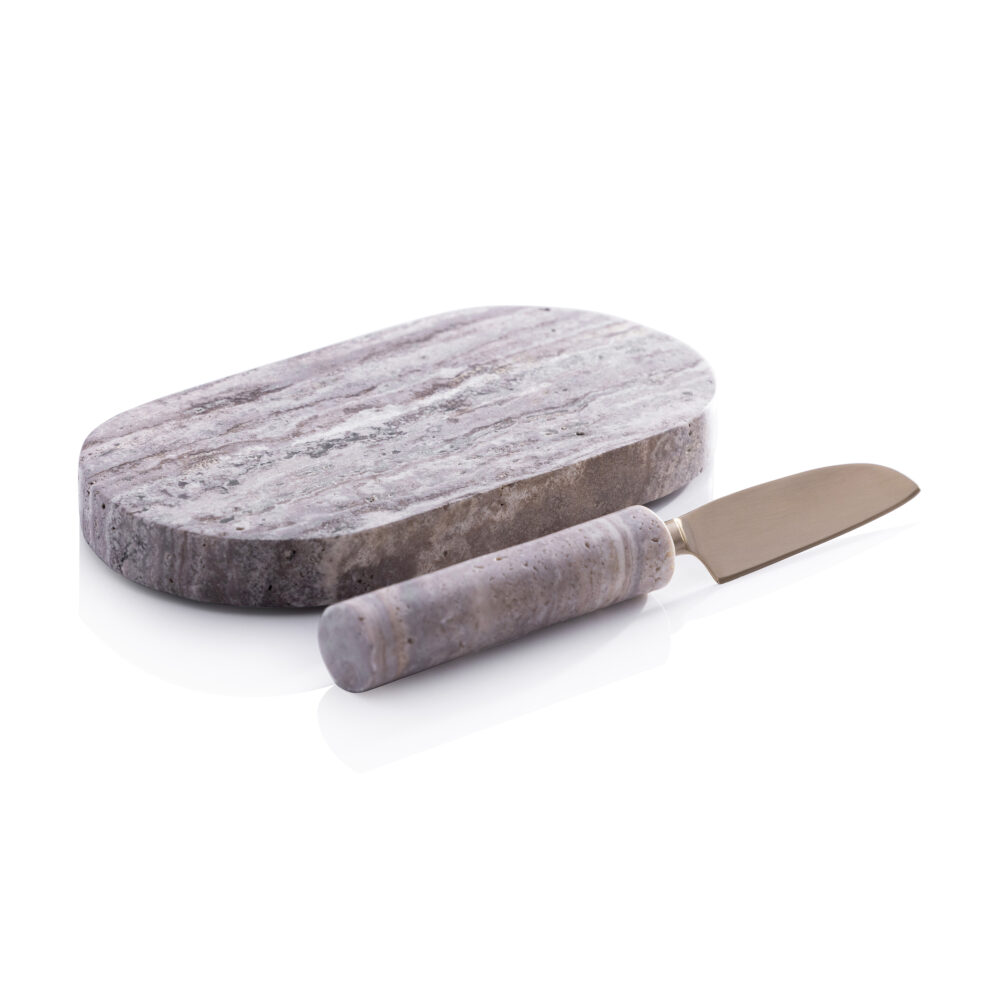 Albora Marble Cutting Board w/ Knife, Beige Travertine by Zodax - Image 2