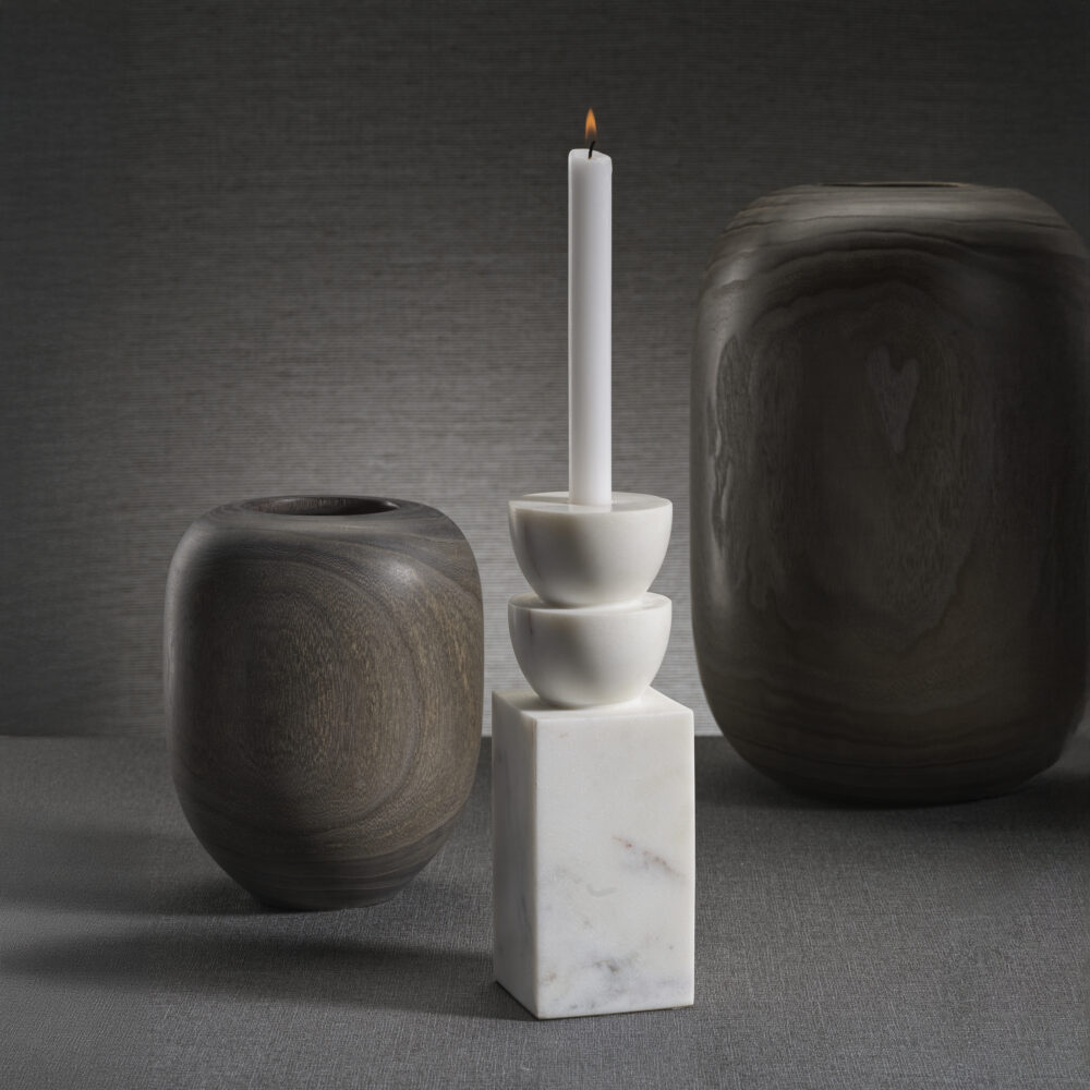 Stacked Design Marble Taper Candle Holder by Zodax - Image 2
