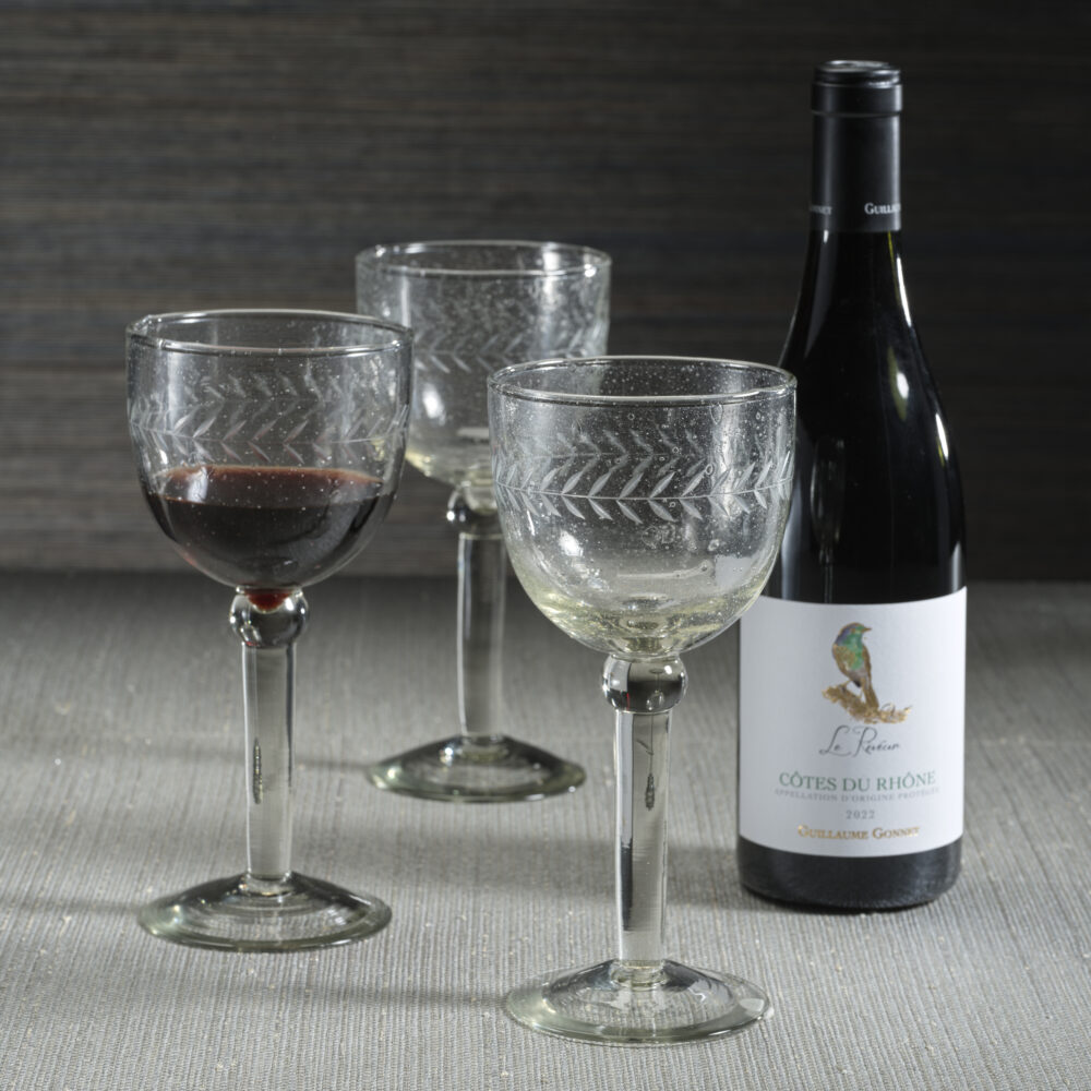 Tuscan Handmade Etched Wine Goblet Glasses, Set of 4 by Zodax - Image 3