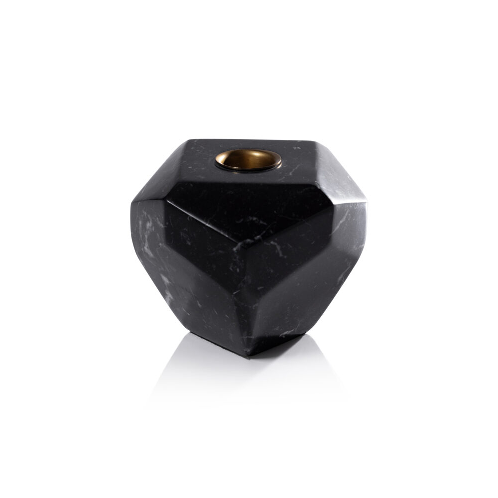 Pentagon Marble Taper Candle Holder, Black by Zodax