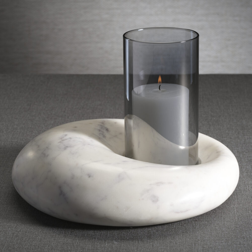 Omani Marble Base with Smoke Glass Hurricane by Zodax - Image 2